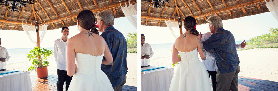 father giving daughter away at cozumel wedding