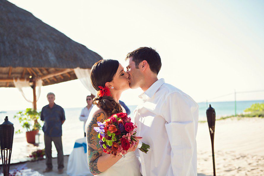 bride and groom kiss at destination wedding