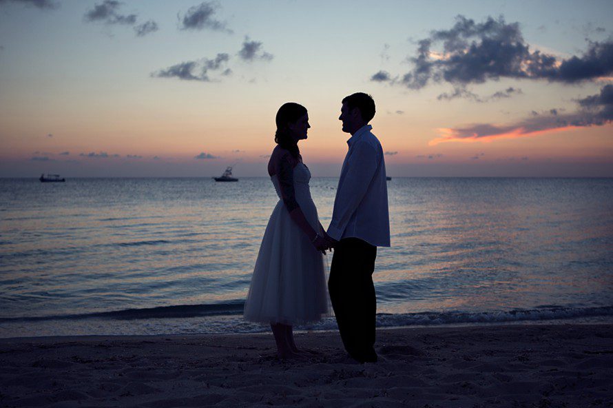 Bride and groom sunset at Occidental Grand Cozumel