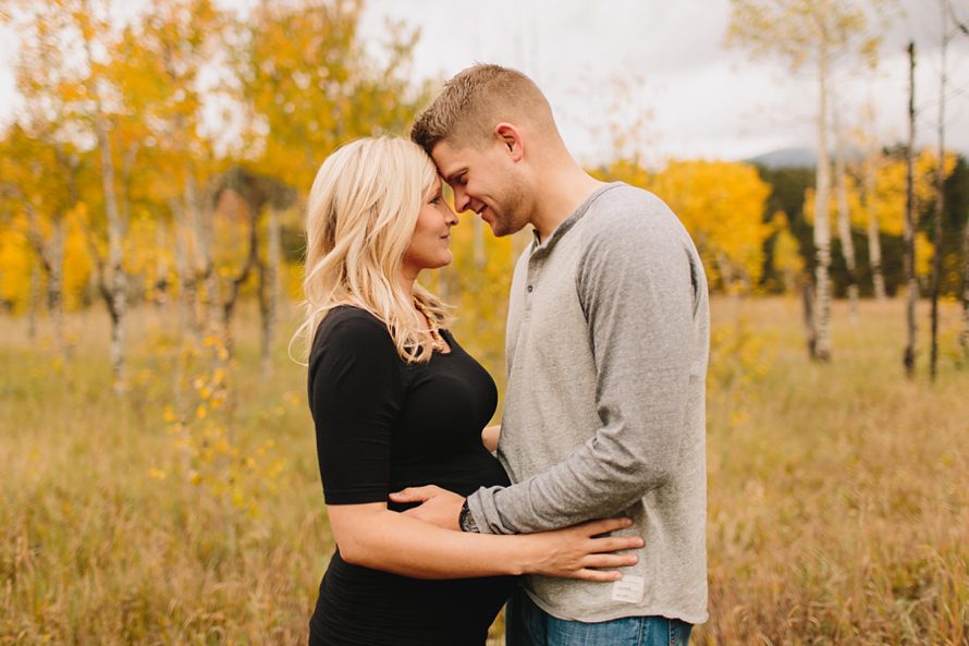 yellow aspen trees in engagement photos