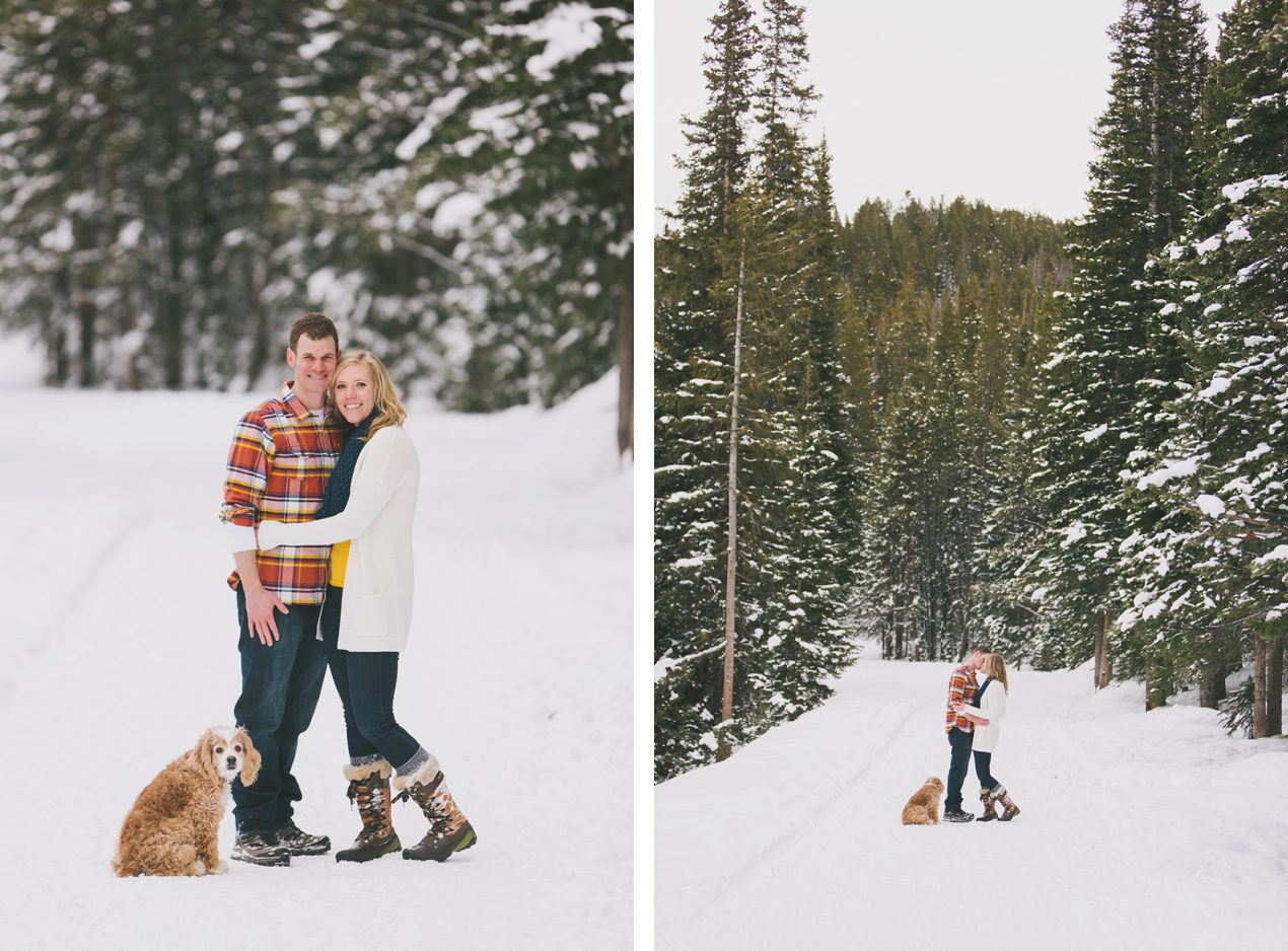 snowy engagement photos in the mountains