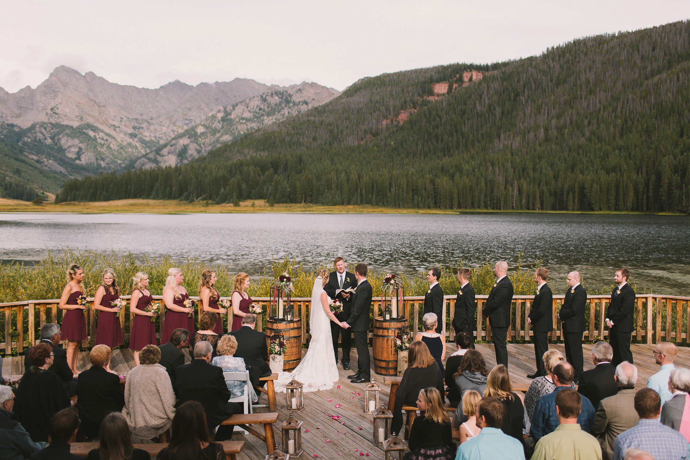Wedding ceremony on deck at Piney River Ranch