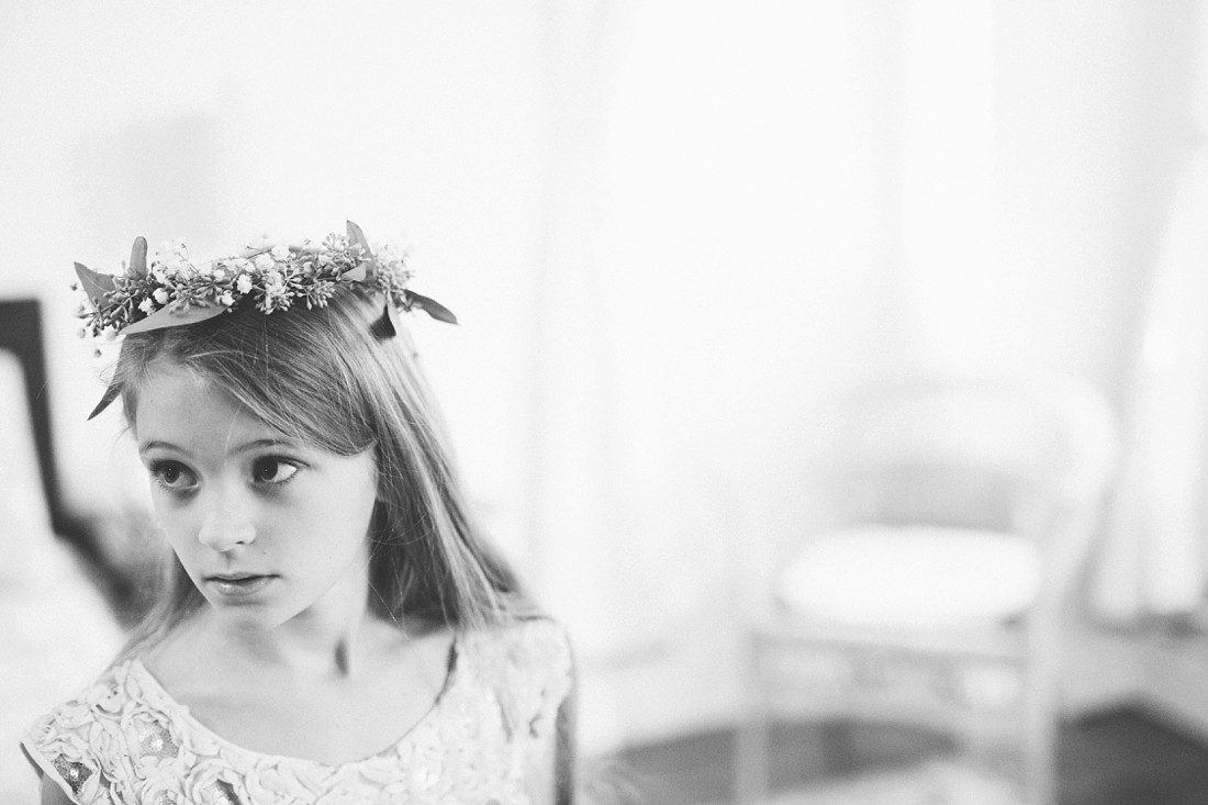 flower girl at wedding with flower crown