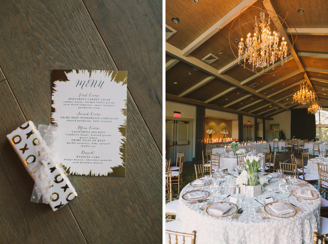 Indoor wedding reception at Bernardus Lodge in Carmel Valley