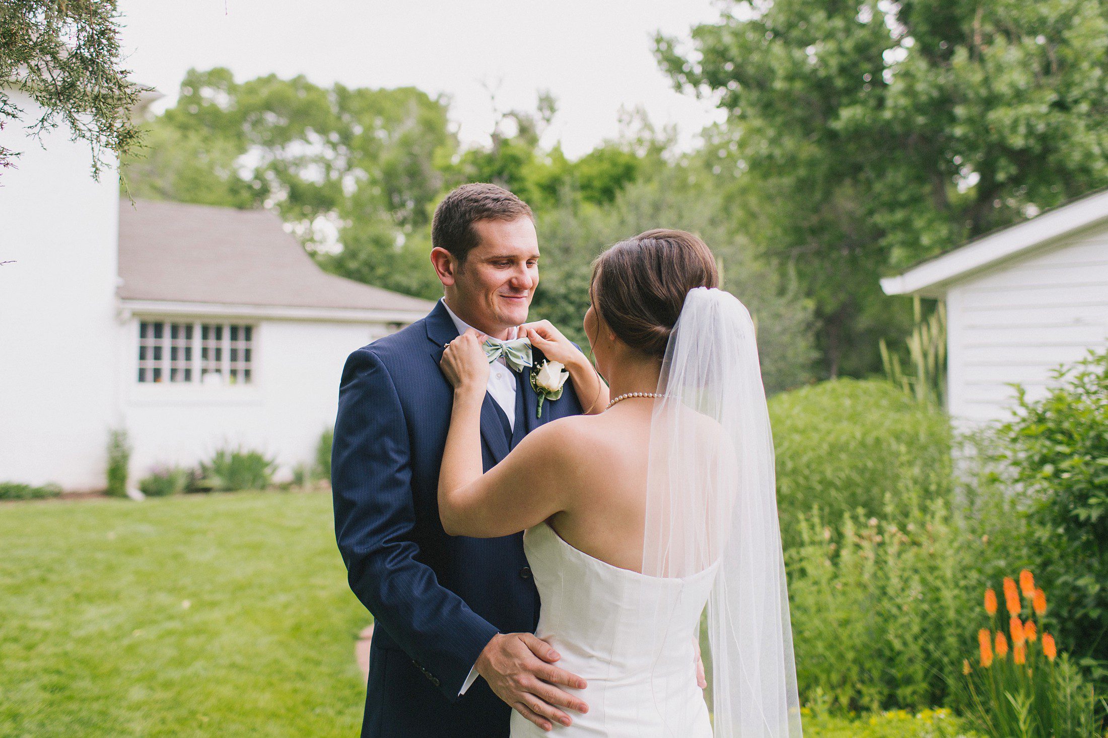 Bride and Groom at Botanic Gardens at Chatfield