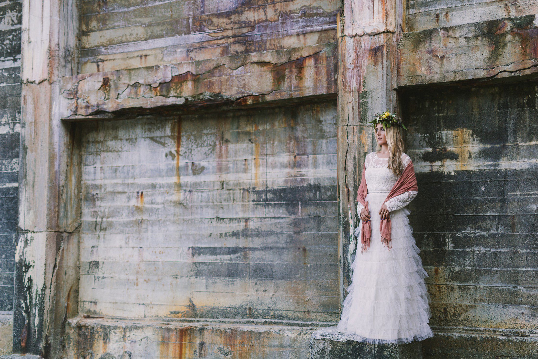 Bride with coral wrap 