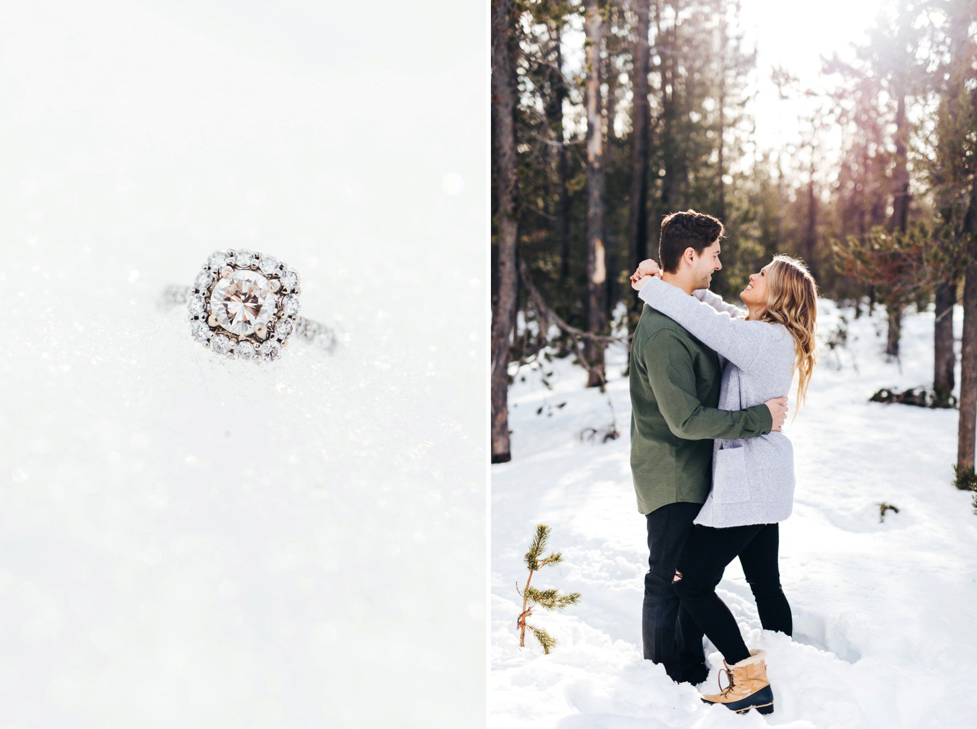 Snowy engagement photos in Bend Oregon