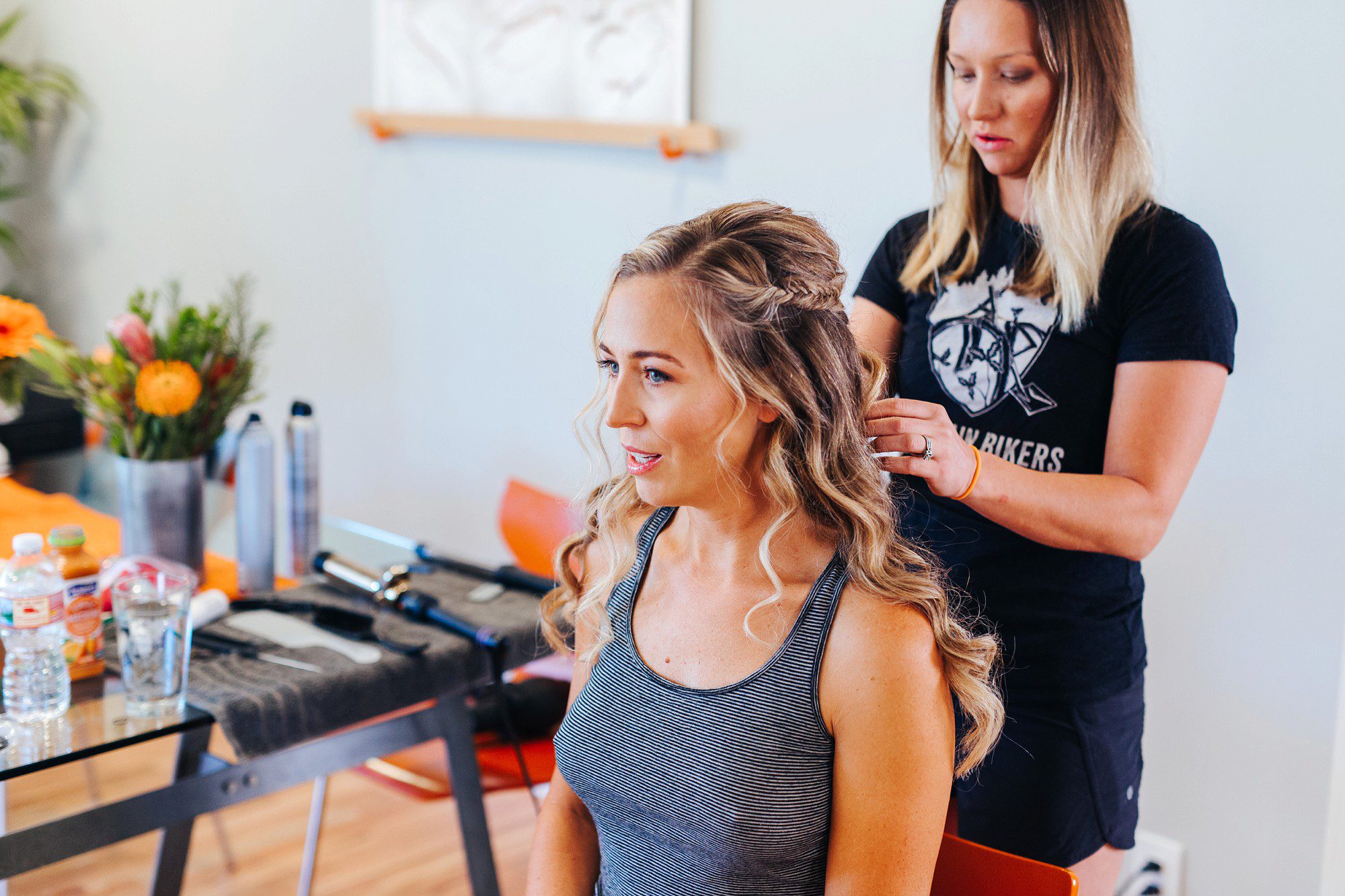 Bride getting hair done